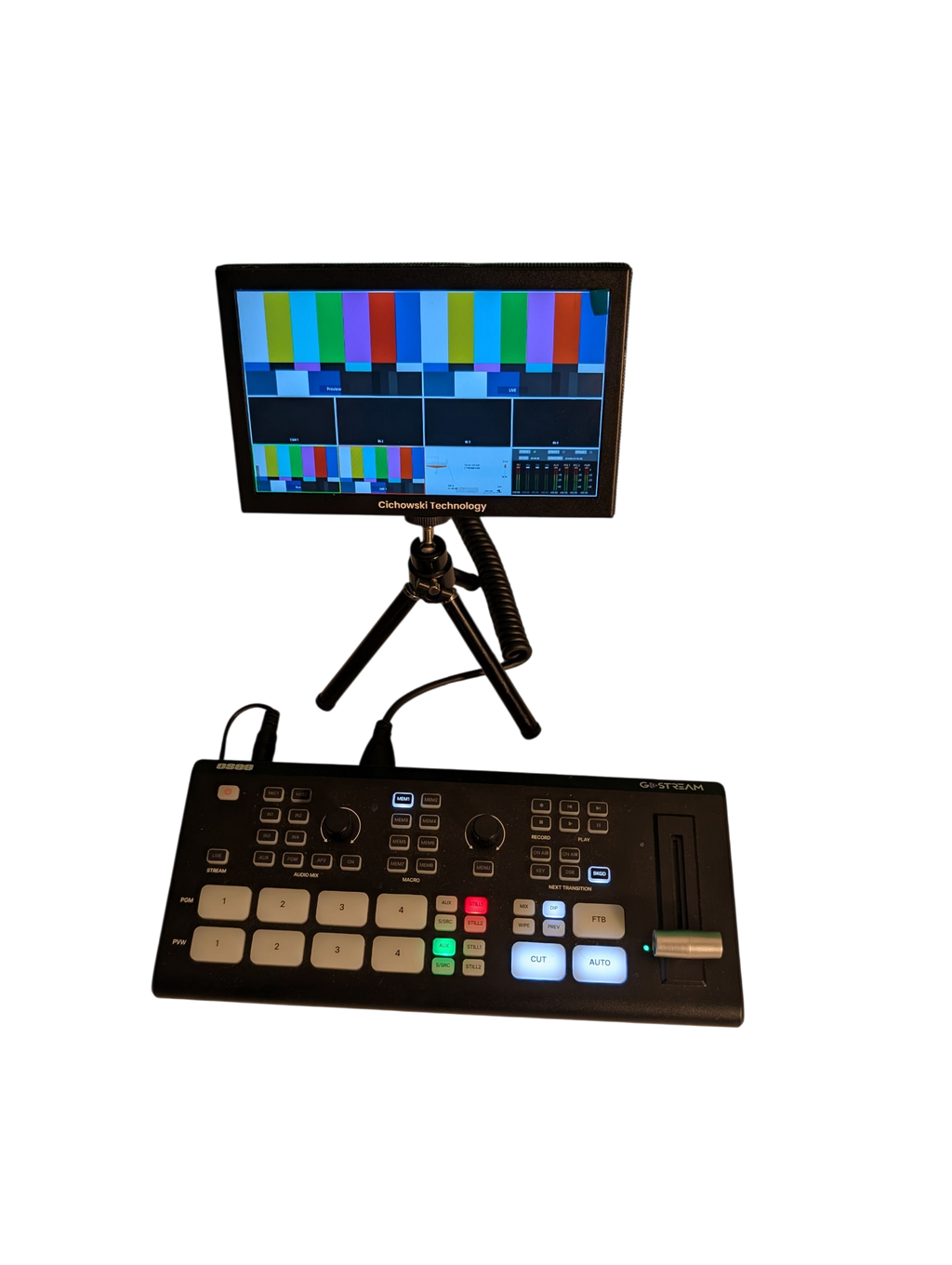 7-Inch LCD Film Production Monitor with HDMI 4K Pass-Through, 1280x600 Resolution, Table Stand, Sun Shade, Professional 4K Cables, Black, Metal. NO-Sound