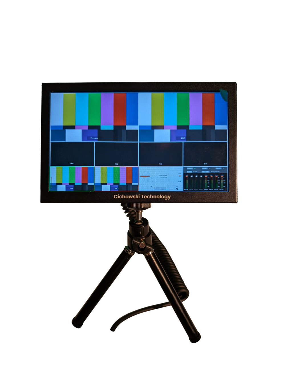 7-Inch LCD Film Production Monitor with HDMI 4K Pass-Through, 1280x600 Resolution, Table Stand, Sun Shade, Professional 4K Cables, Black, Metal. NO-Sound