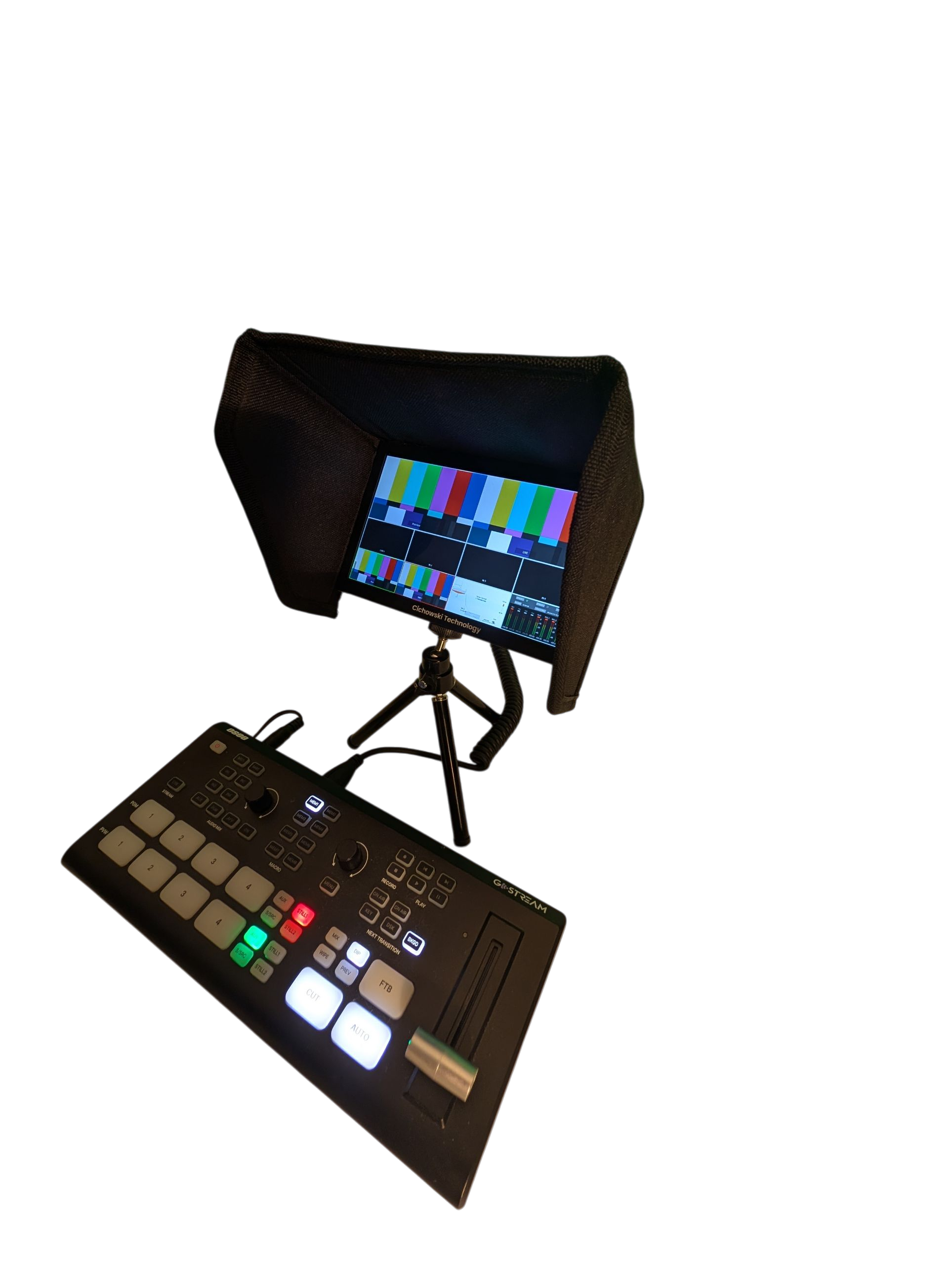 7-Inch LCD Film Production Monitor with HDMI 4K Pass-Through, 1280x600 Resolution, Table Stand, Sun Shade, Professional 4K Cables, Black, Metal. NO-Sound