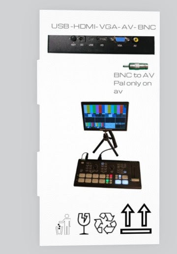 7-Inch LCD Film Production Monitor with HDMI 4K Pass-Through, 1280x600 Resolution, Table Stand, Sun Shade, Professional 4K Cables, Black, Metal. NO-Sound