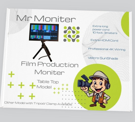 7-Inch LCD Film Production Monitor with HDMI 4K Pass-Through, 1280x600 Resolution, Table Stand, Sun Shade, Professional 4K Cables, Black, Metal. NO-Sound